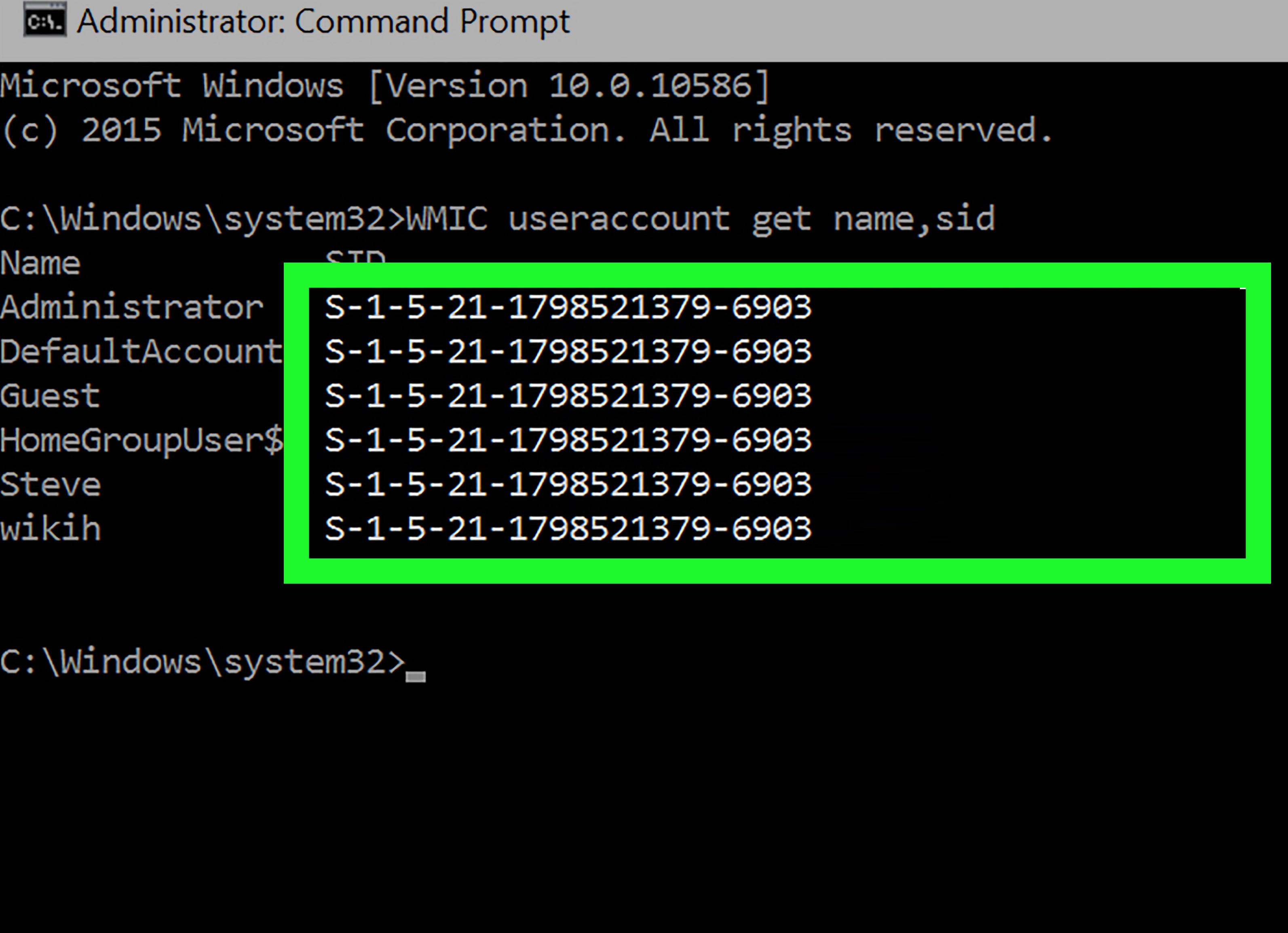 SID пользователя Windows 10 CMD и в реестре