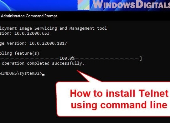 Включить Telnet через командную строку или панель управления в Windows 10/8/7